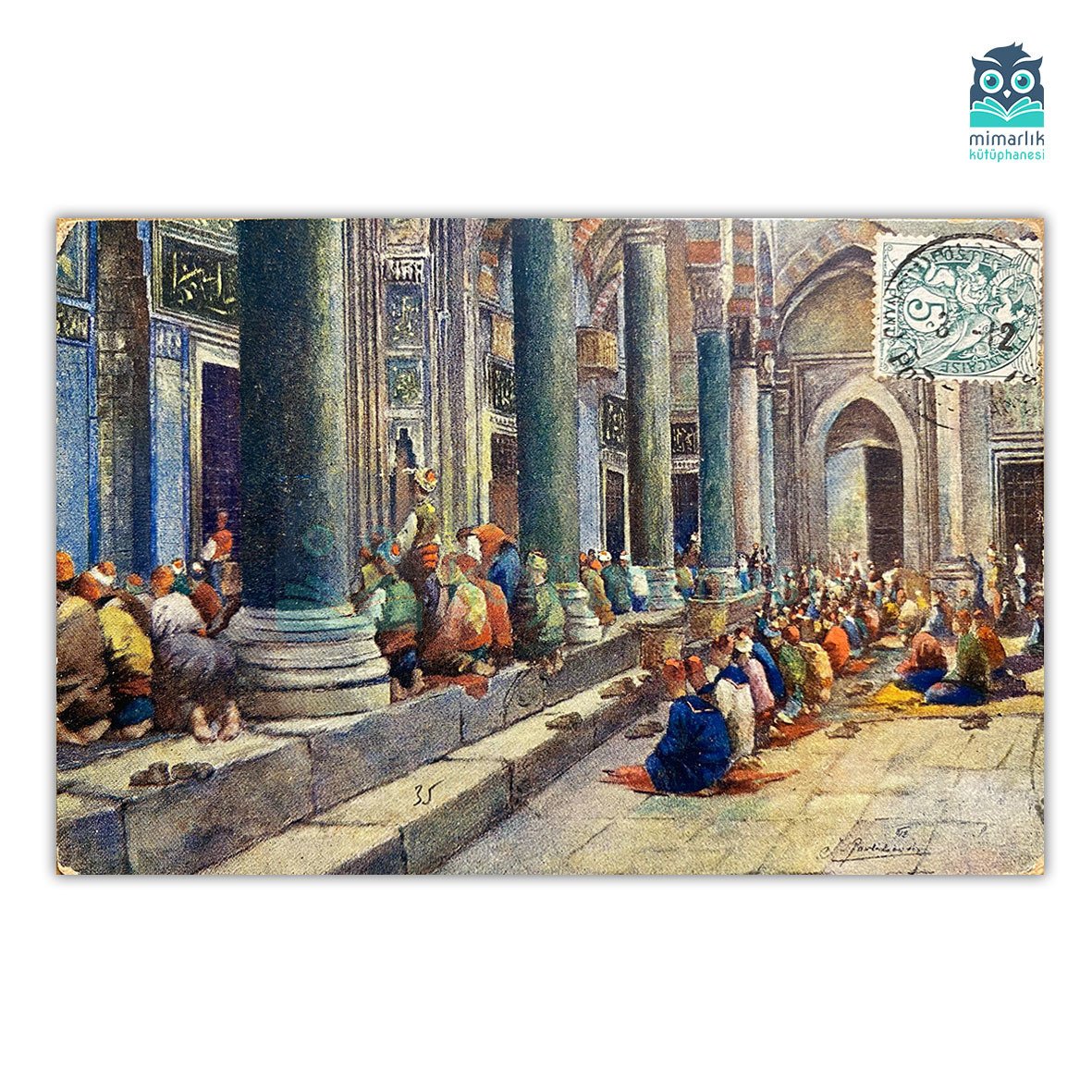 Cami Avlusunda Namaz Kılanlar (Arkası Yazılı)